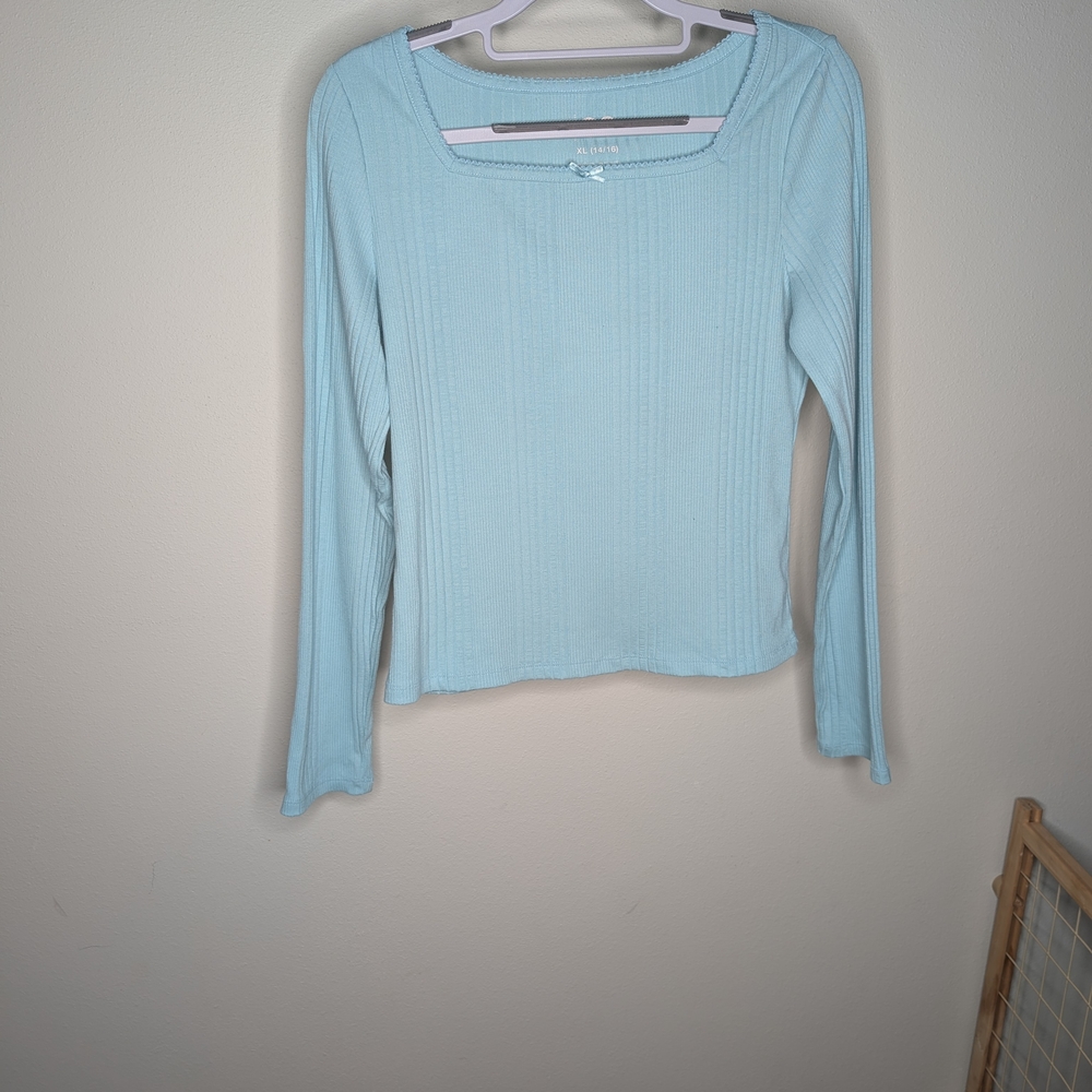 SO Light Blue Ribbed Long Sleeve Tee